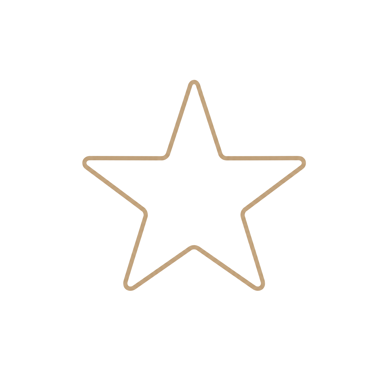 A minimalist gold outline star shape on a white background, perfect for ratings or decorative design elements.