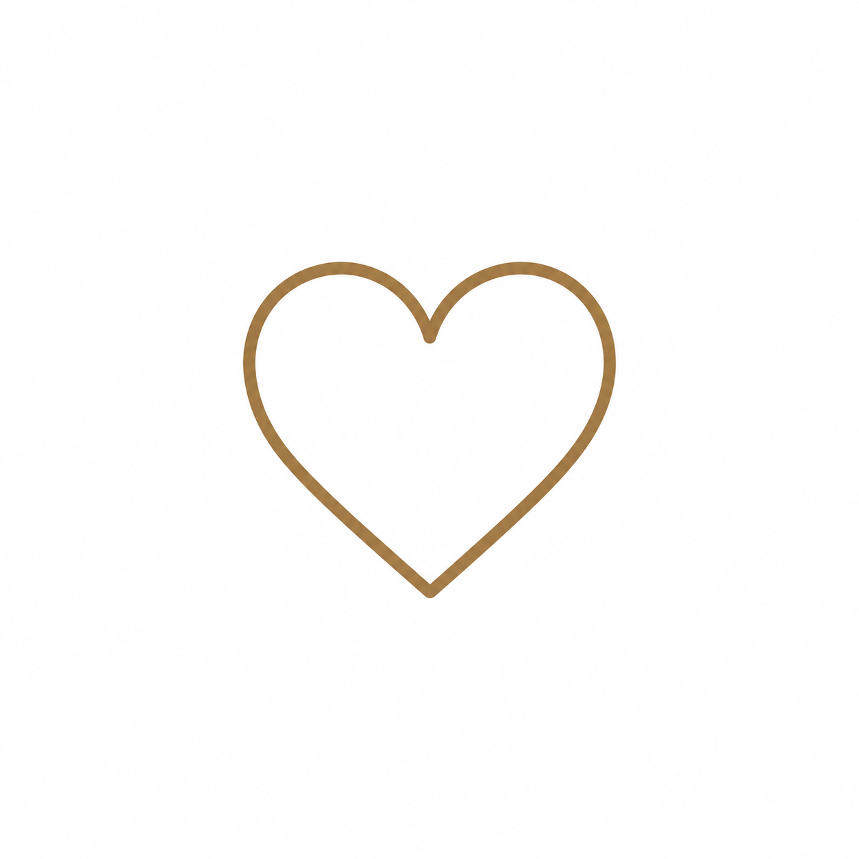 Gold outline heart icon on white background, minimalist love symbol for valentines, wedding, or romance designs.