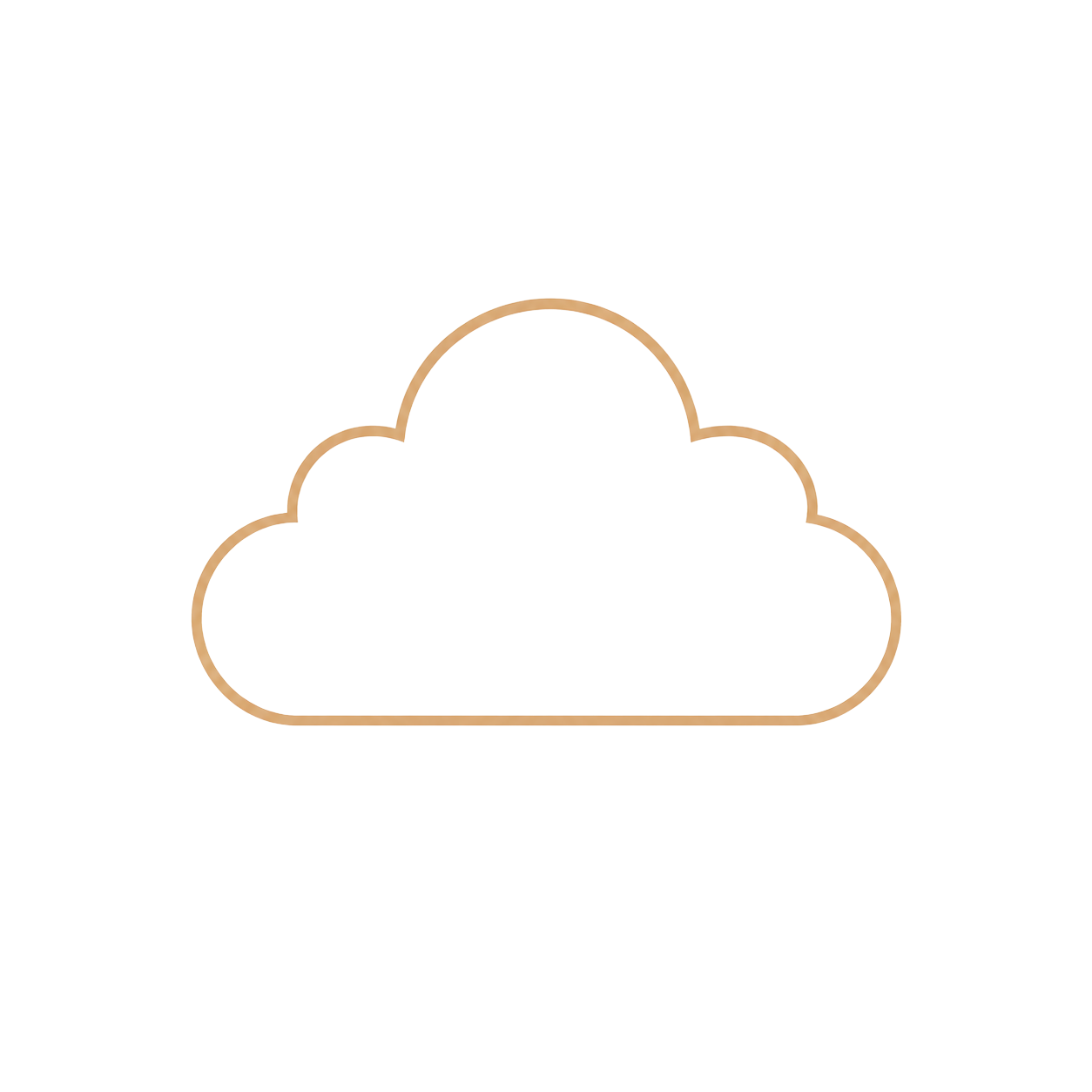 Simple orange outline cloud icon on white background, ideal for cloud computing or weather app designs.