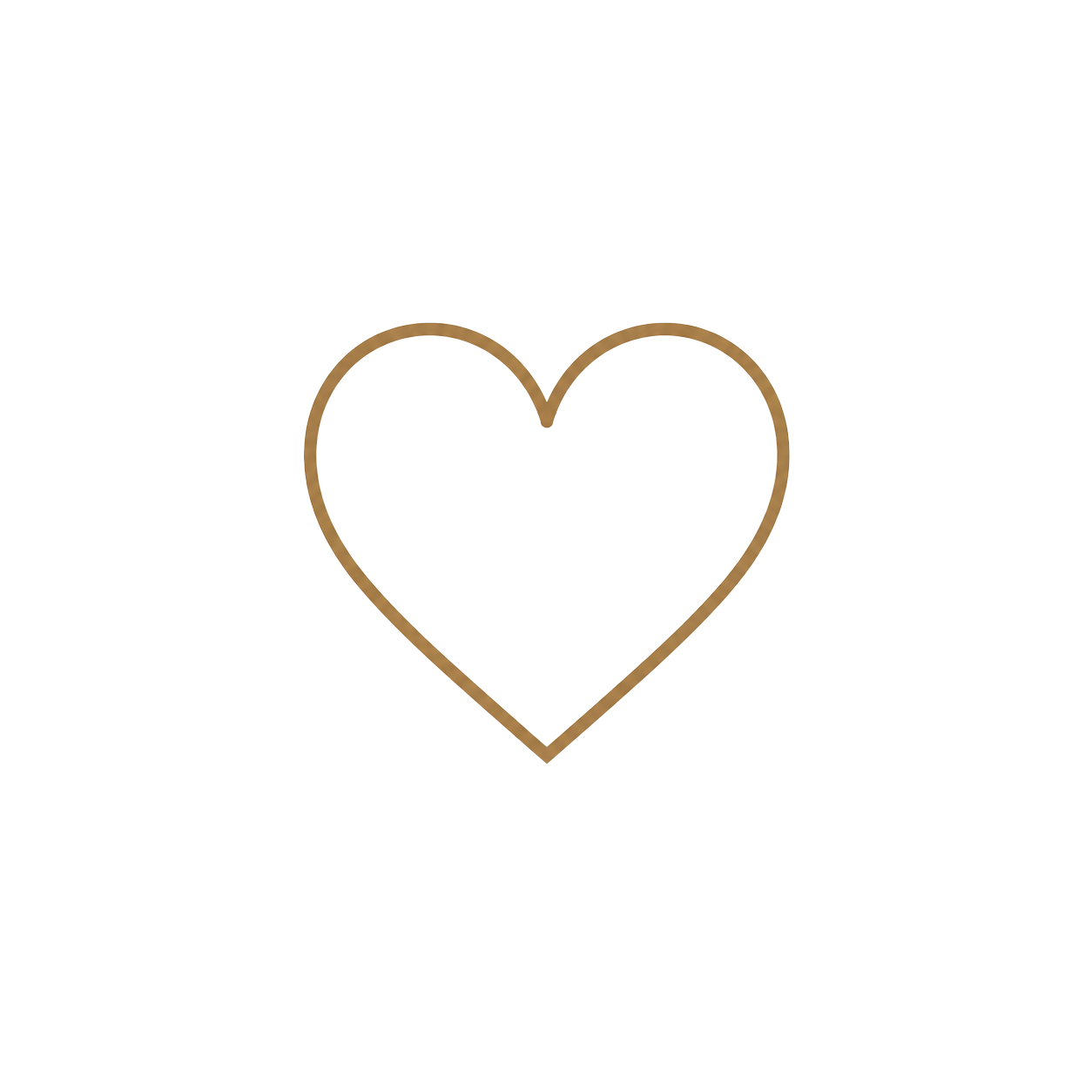 Minimalist gold heart outline icon on white background, elegant love symbol for valentines or wedding design.