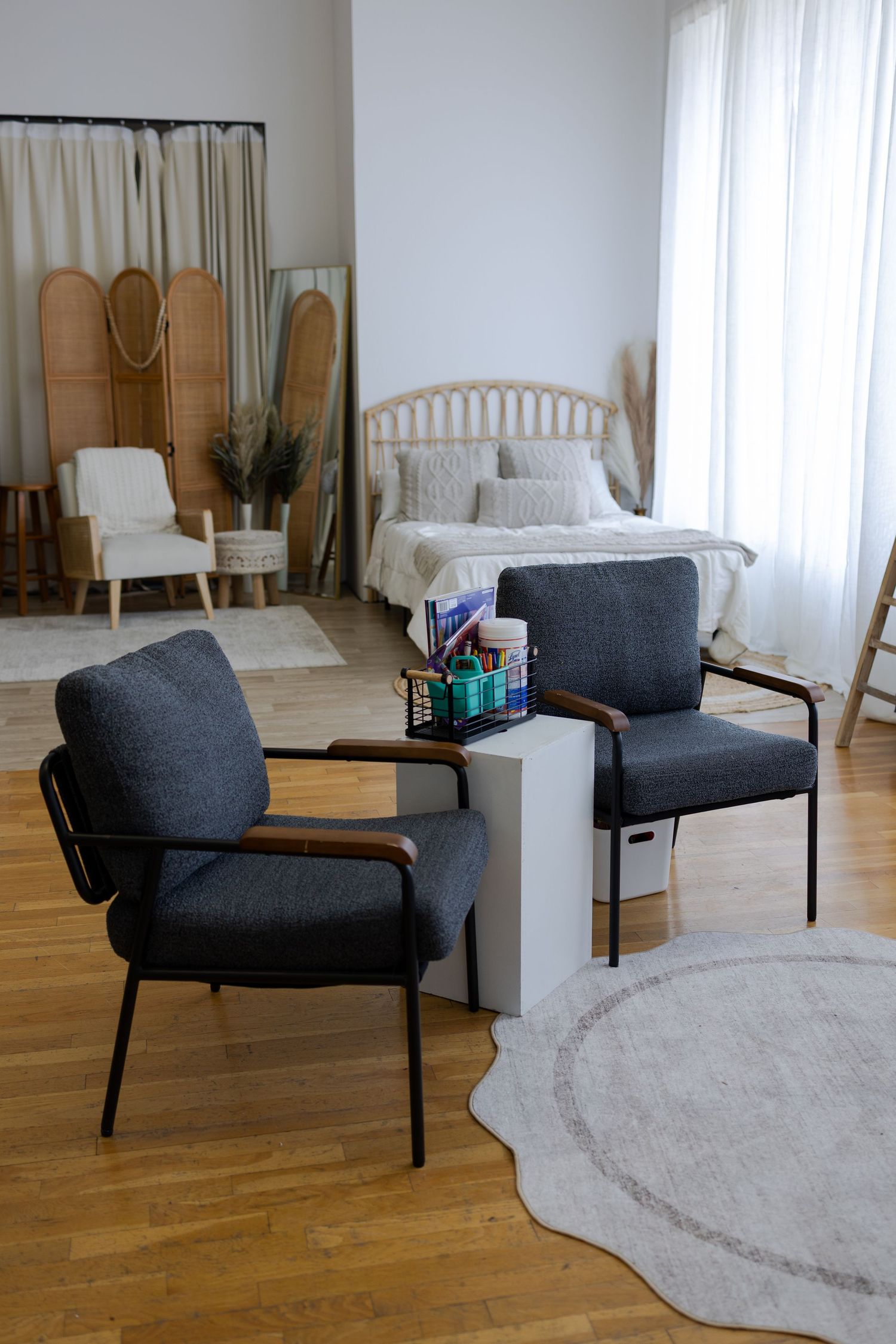 Comfortable client seating area inside Tara Lee Photography’s Edwardsville studio