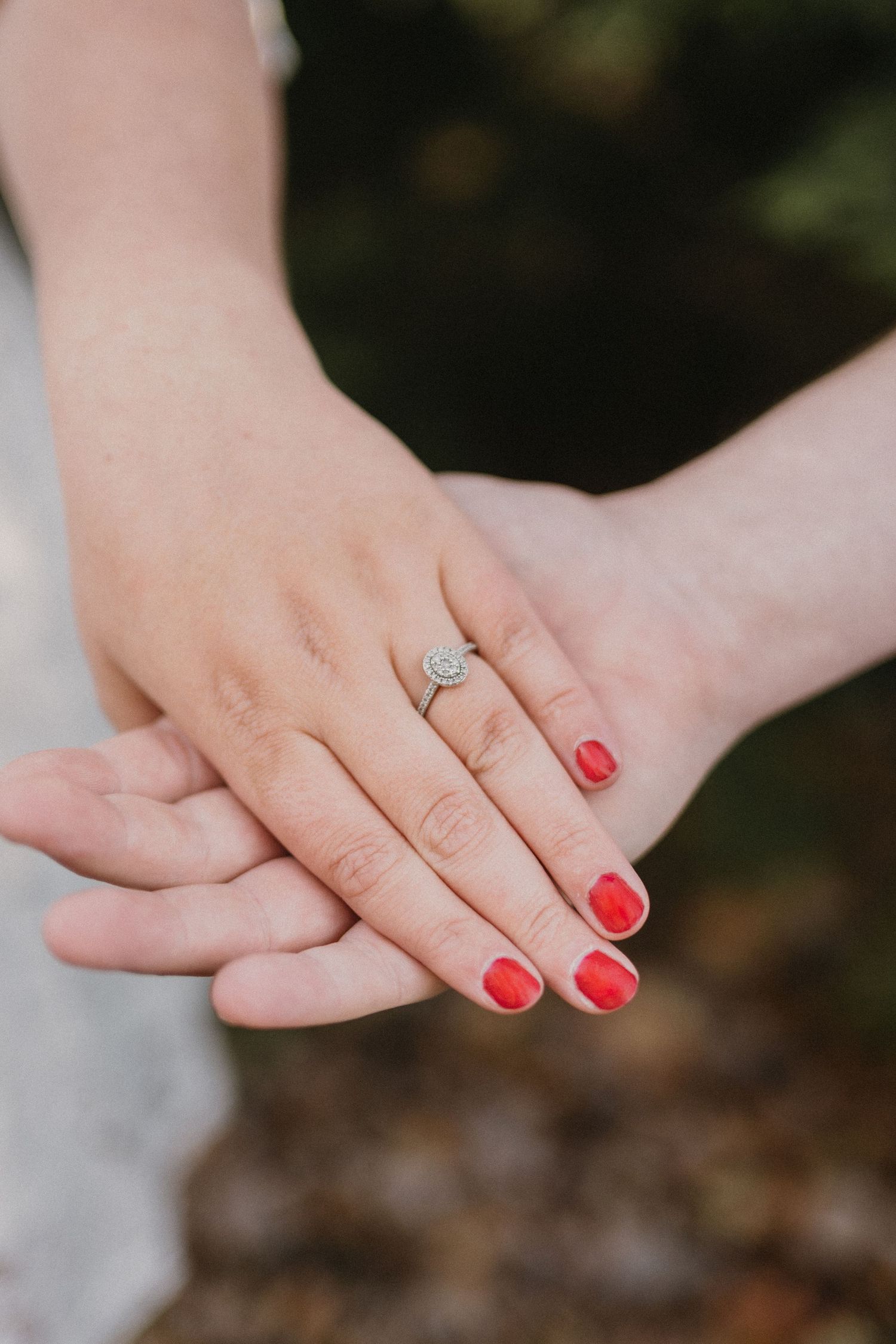 Close-up shot of ring during couples photography session