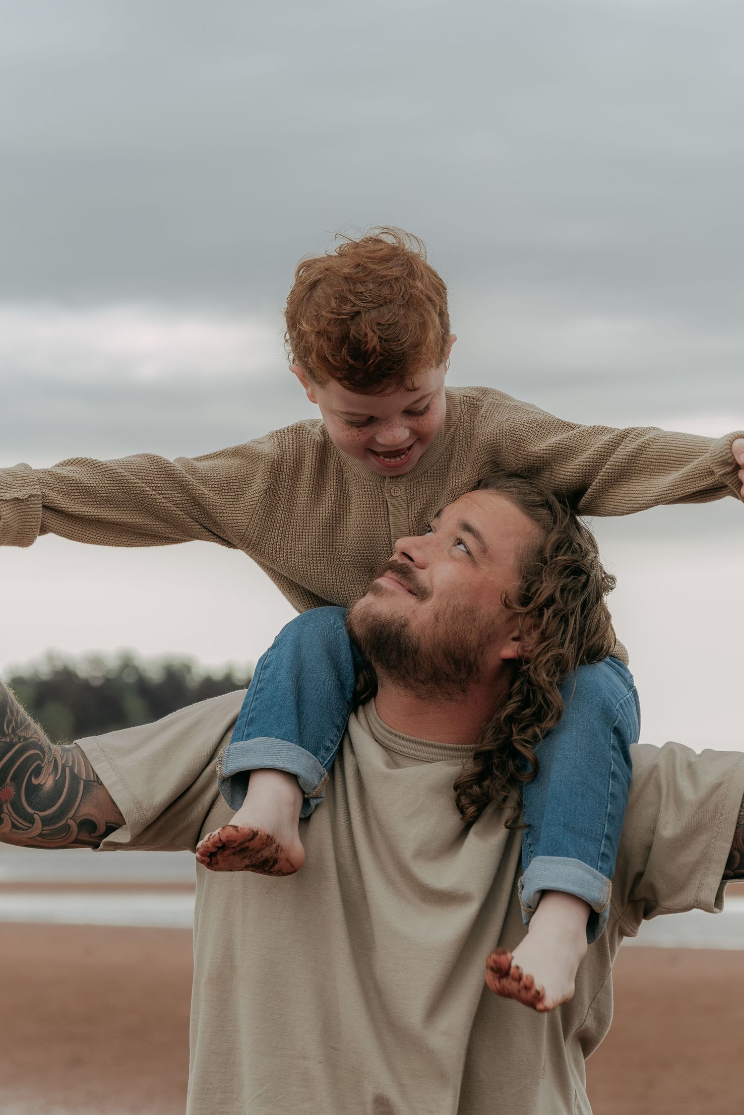 Father and son photography on Prince Edward Island beach.