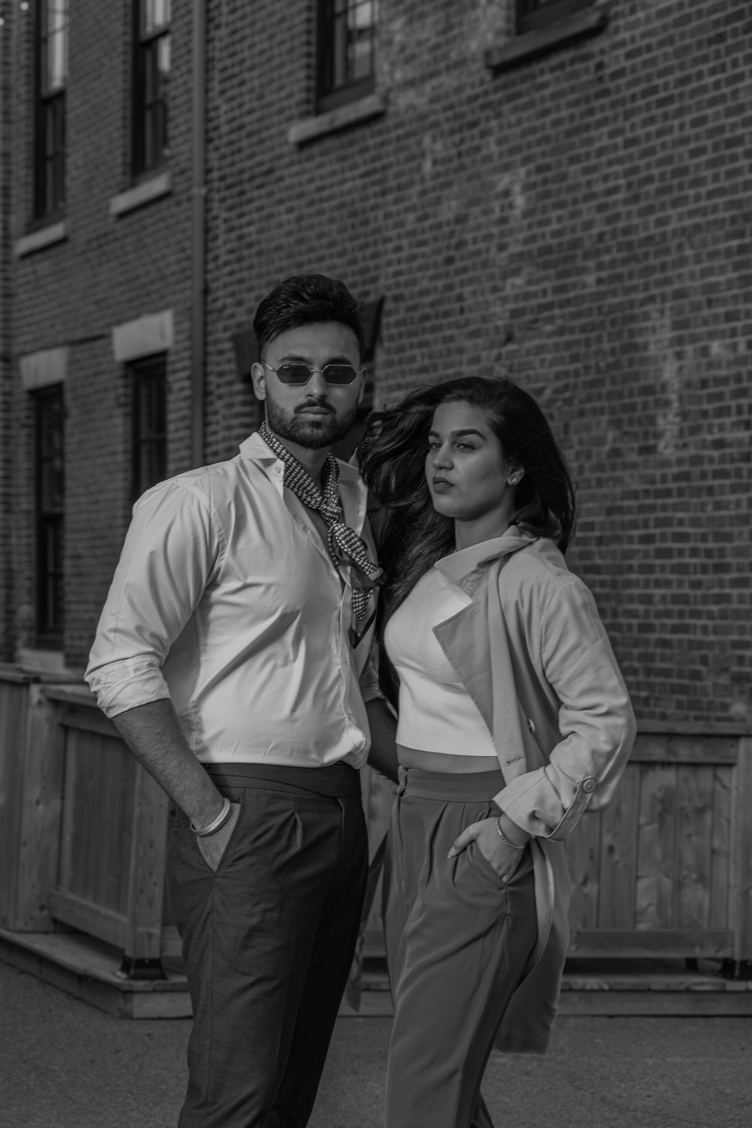 Couple portrait photographed downtown in Prince Edward Island.