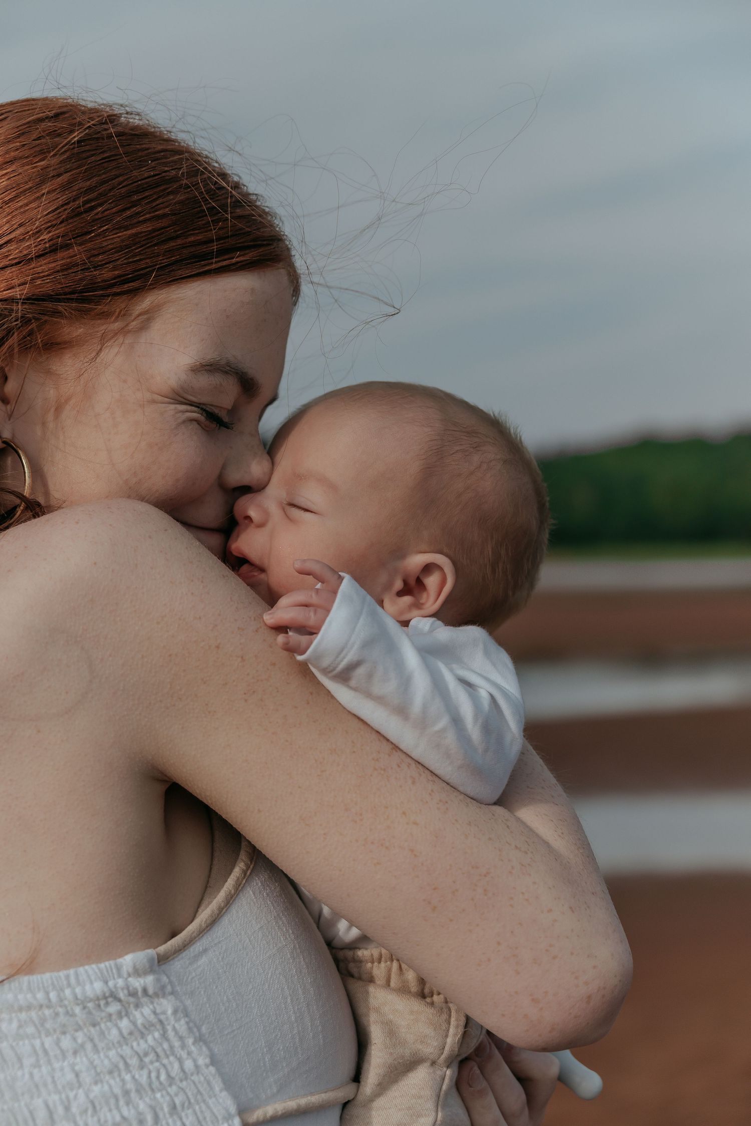 Mother and son photos on Prince Edward Island beach.