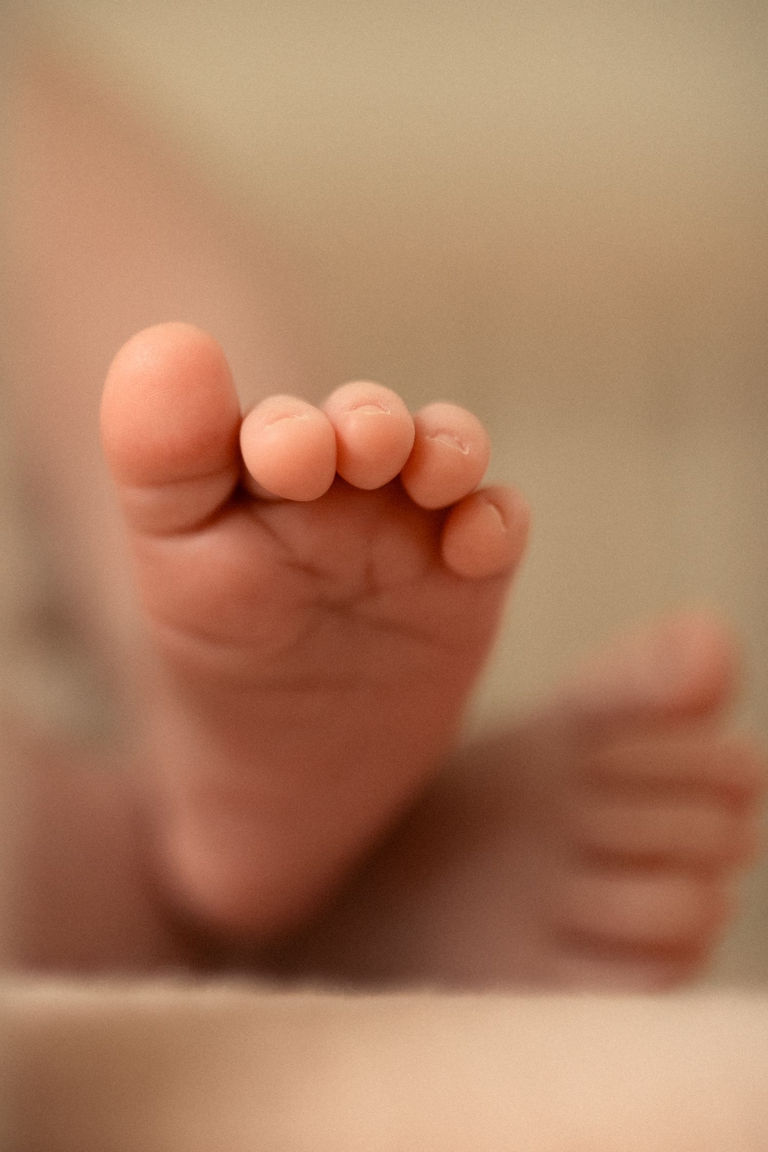 Close-up of tiny baby foot with perfect little toes.