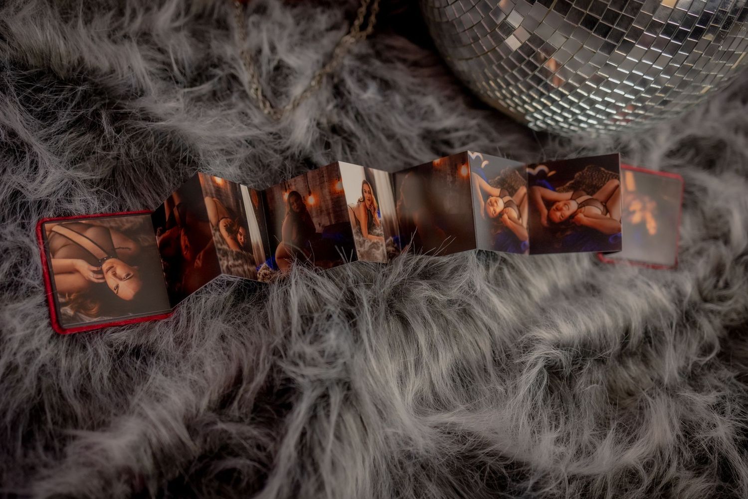 Boudoir photos in an accordian style album