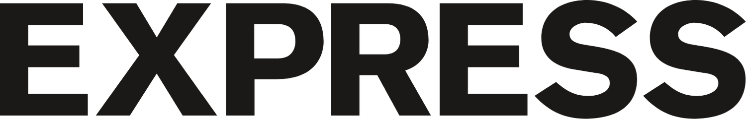 Black EXPRESS fashion brand logo on white background.