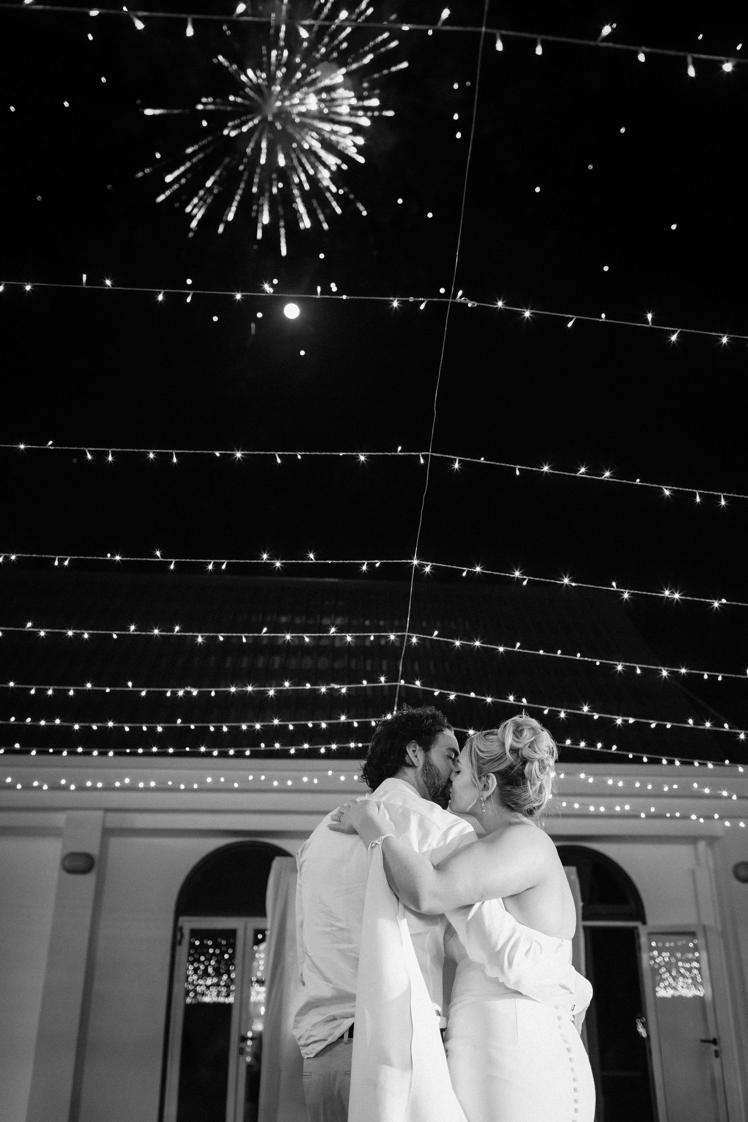 Fiji destination wedding at Shangri-La resort with fireworks during first dance and wedding reception