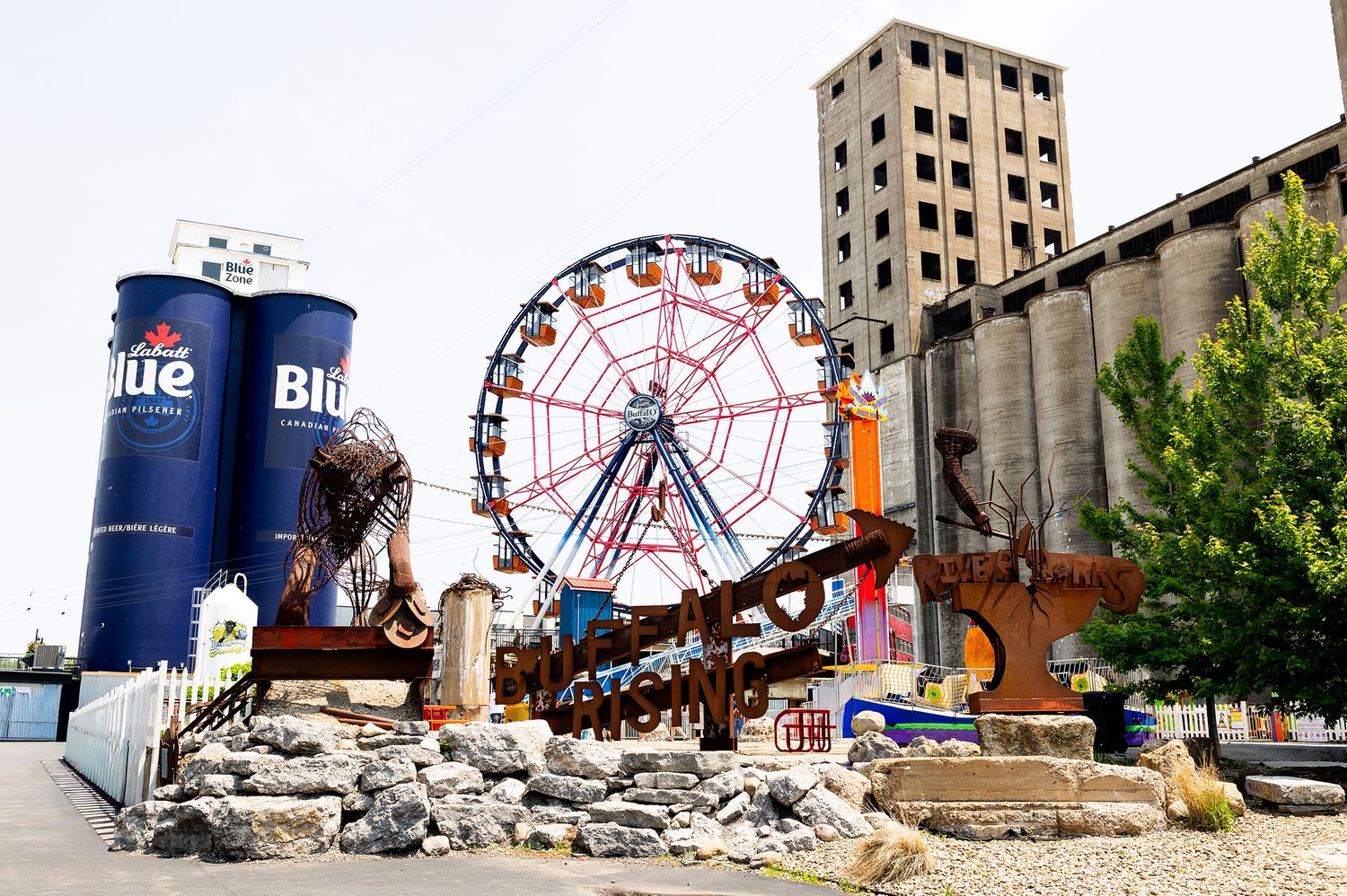 A series of photos showing the demolition and deconstruction of industrial buildings and structures over time.