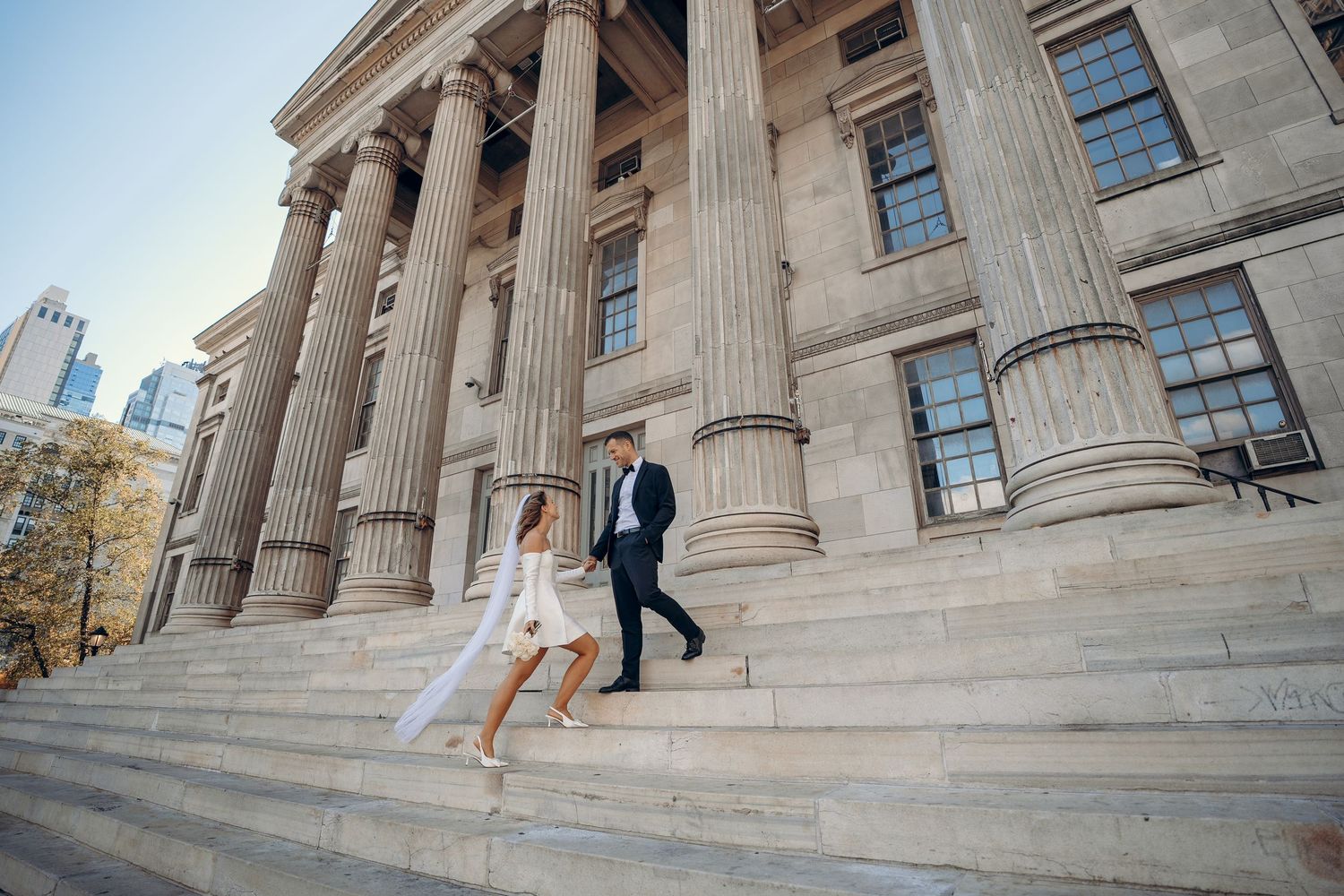 bride and groom in Brooklyn county civil office building