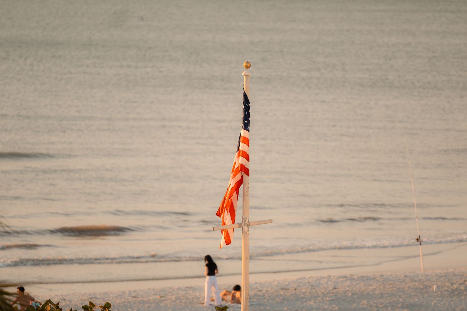 American Flag On Beach