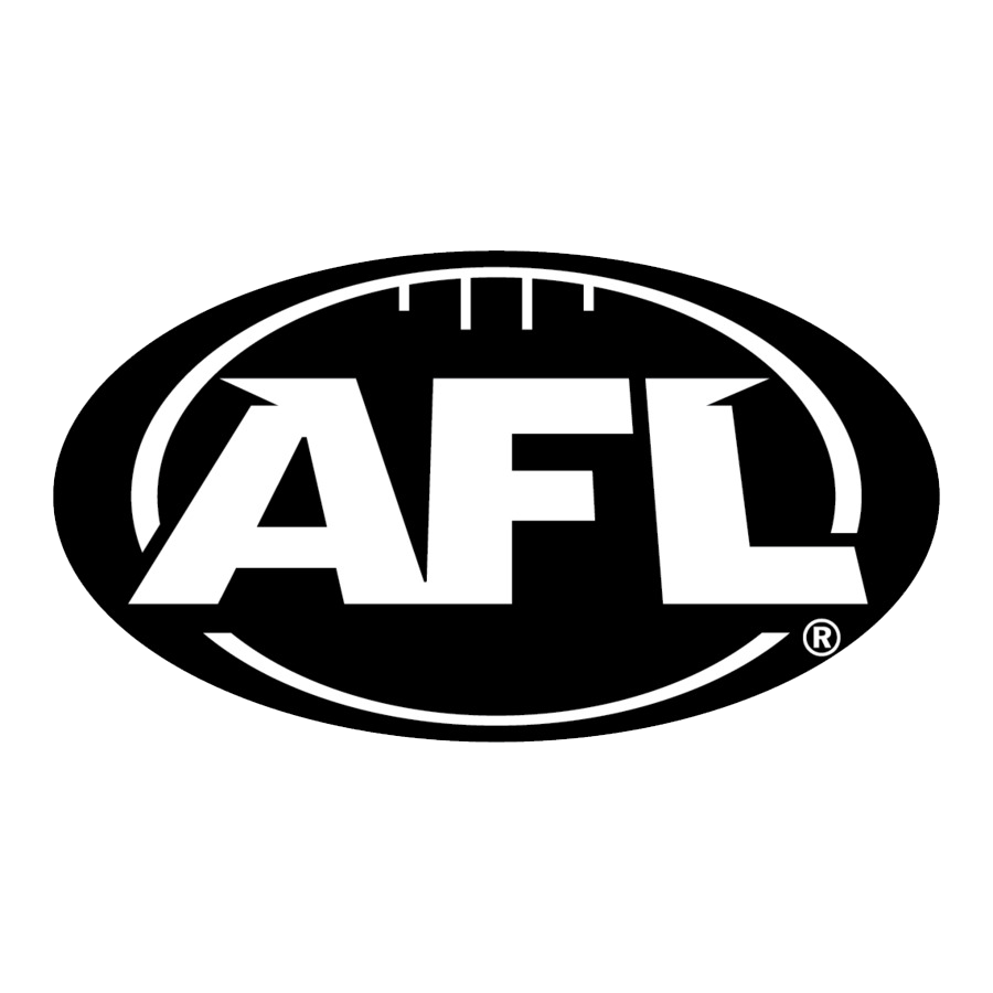 AFL Australian Football League official black and white oval logo on dark background.