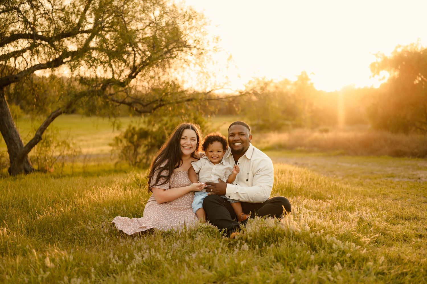family sitting in golden field by Thousand Oaks maternity and family photographer