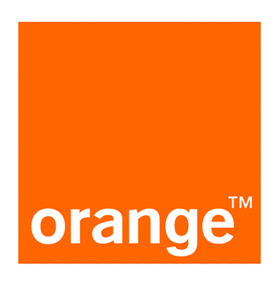 Orange telecommunications company logo with white lowercase text on vibrant orange square background.