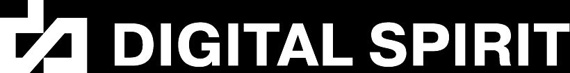 Digital Spirit logo in white bold text with geometric arrow icon on black background.