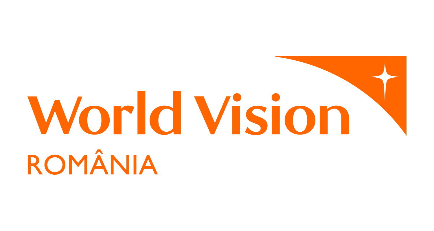 World Vision Romania logo in bold orange with a star and swoosh accent mark.