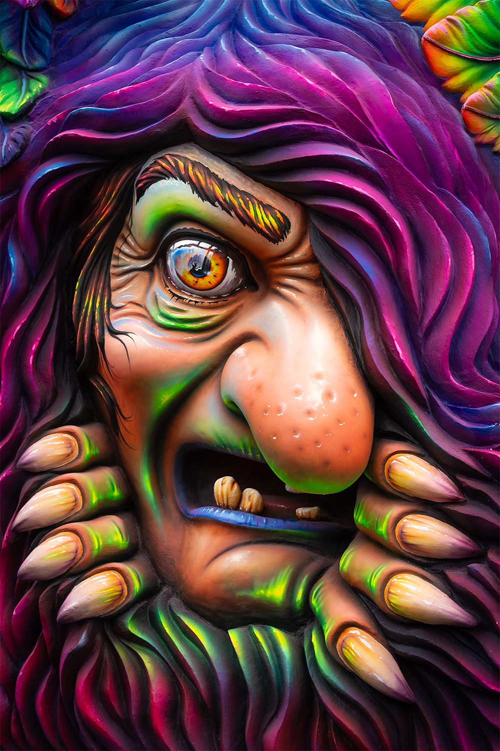 Detail of the side of one of the giant floats at the carnival.