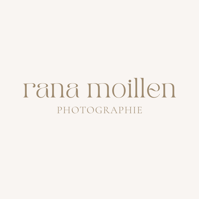 Rana Moillen Photographie elegant minimalist photography studio logo on cream background.