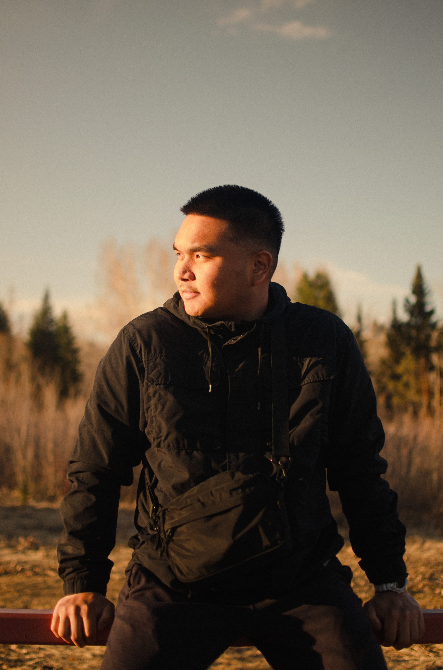 Professional golden hour portrait session in Edmonton with flash. JV studios