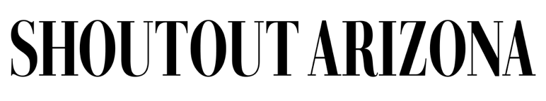 Shoutout Arizona text logo design in black typography.