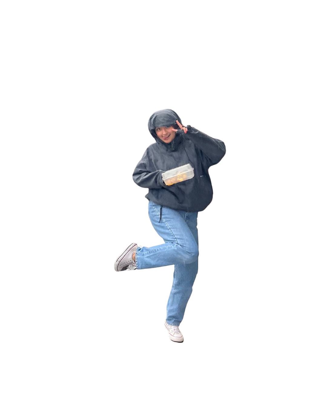 Series of dynamic poses showing person in blue jeans and dark jacket in motion.