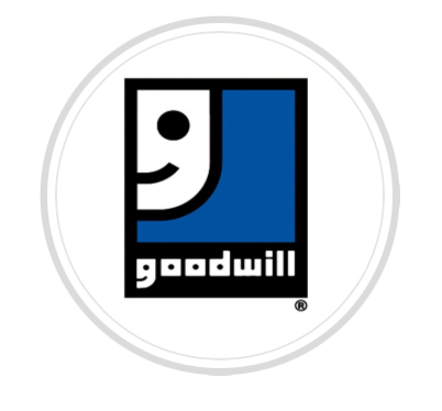 Blue and white Goodwill logo designs showing the smiling face icon in various layouts and orientations.