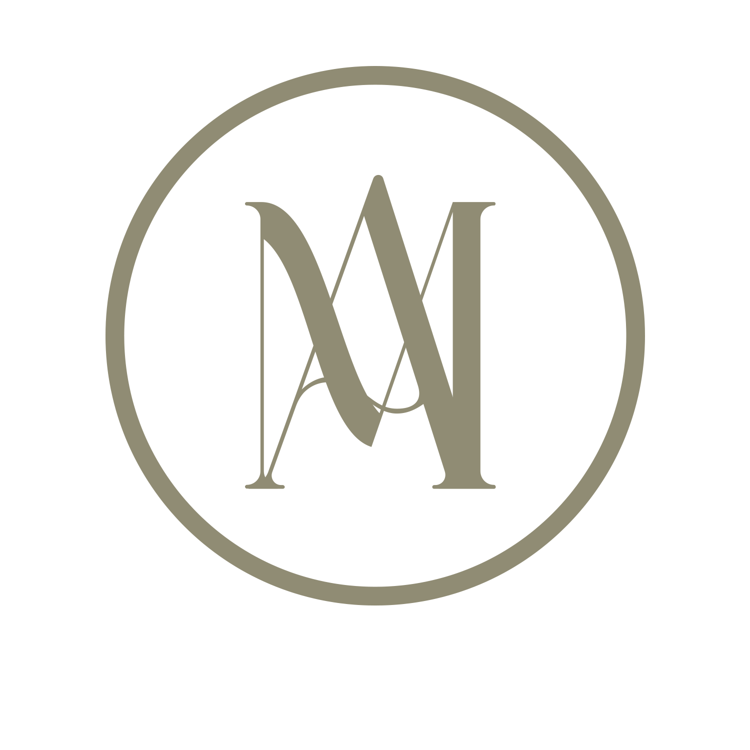 Minimalist logo design featuring interlocked AM letters in a circle.