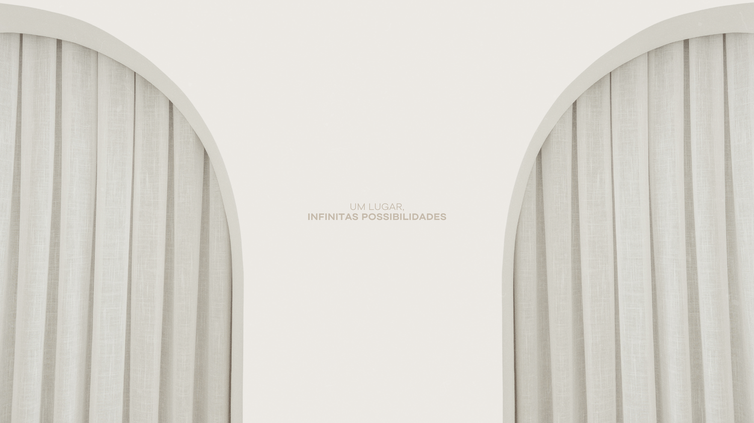Two curved white curtains or drapes with vertical pleats against a light background creating a minimalist aesthetic.