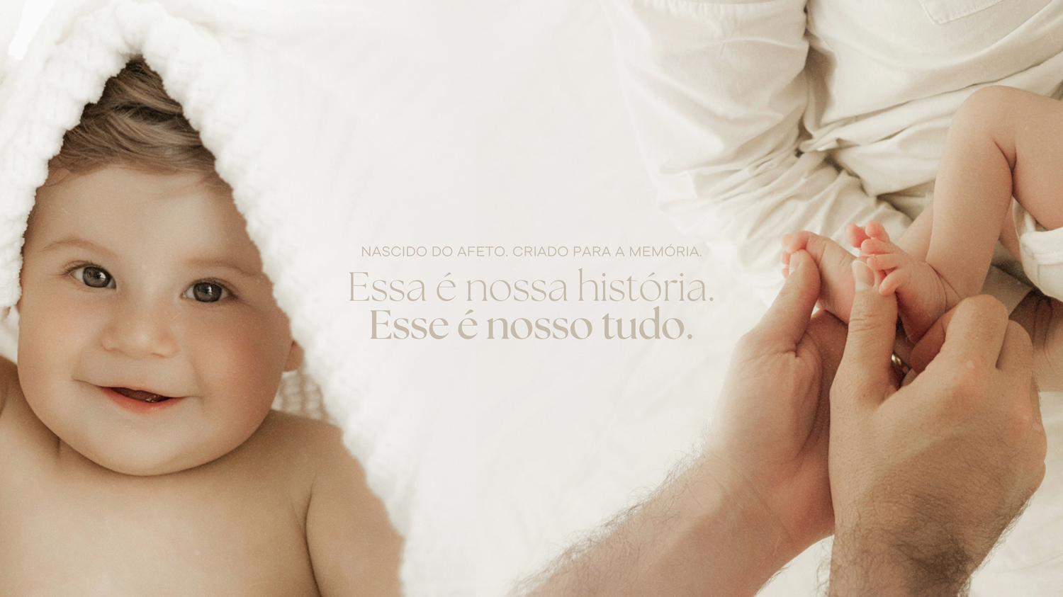 A collage of tender baby care moments showing hands touching and caring for infants in soft, warm lighting.