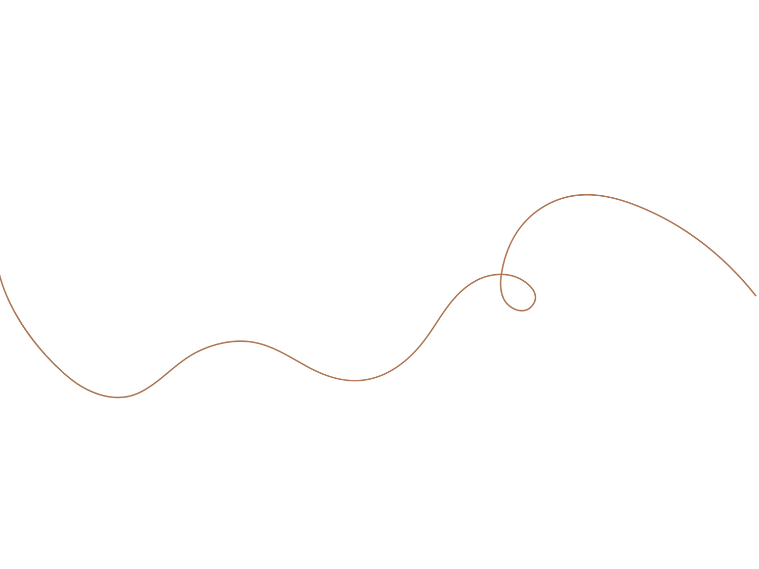 A delicate copper-colored decorative swirl line on a white background.