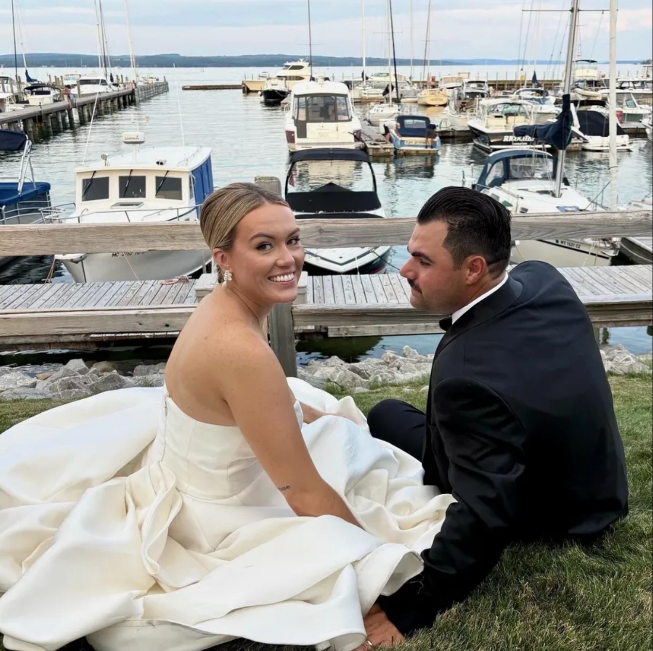 Bride and groom sharing a quiet moment together during their wedding day.