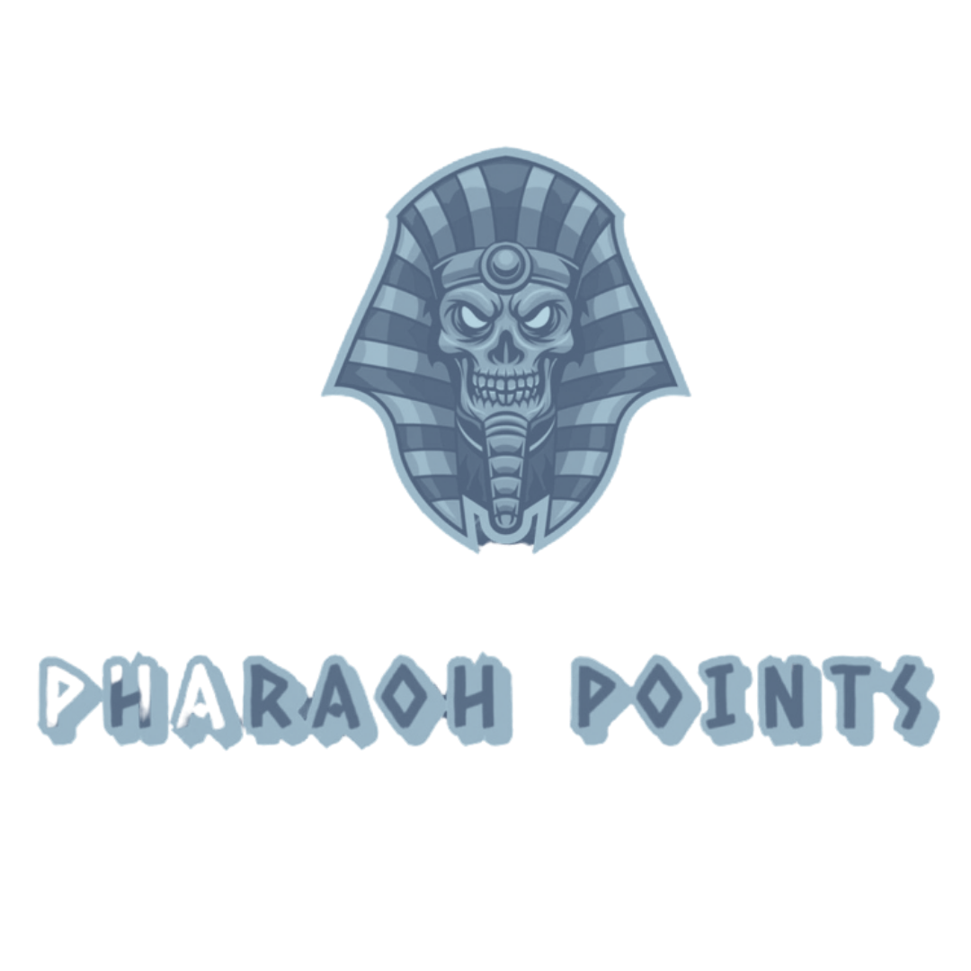 Pharaoh Points brand logo with detailed skull pharaoh head in steel blue.