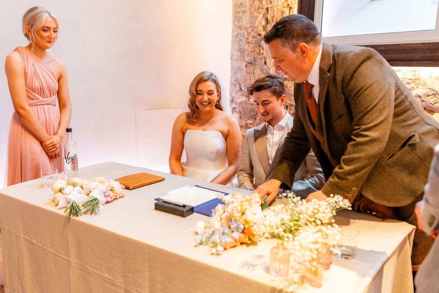 Wedding ceremony, signing, Virgin hotel in Edinburgh City Scotland