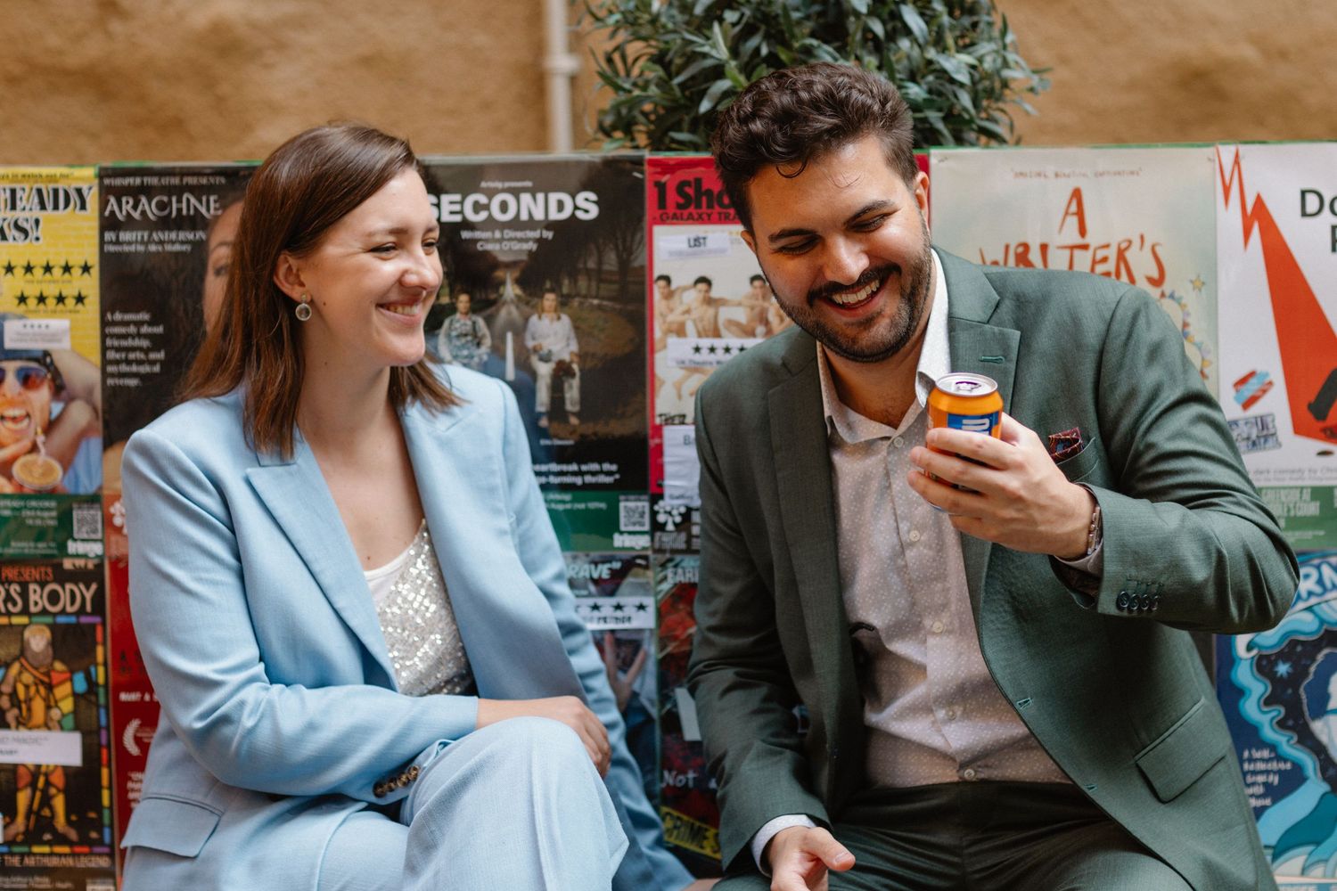 Bride and Groom drinking irn bru, photos city photos on in Edinburgh Scotland