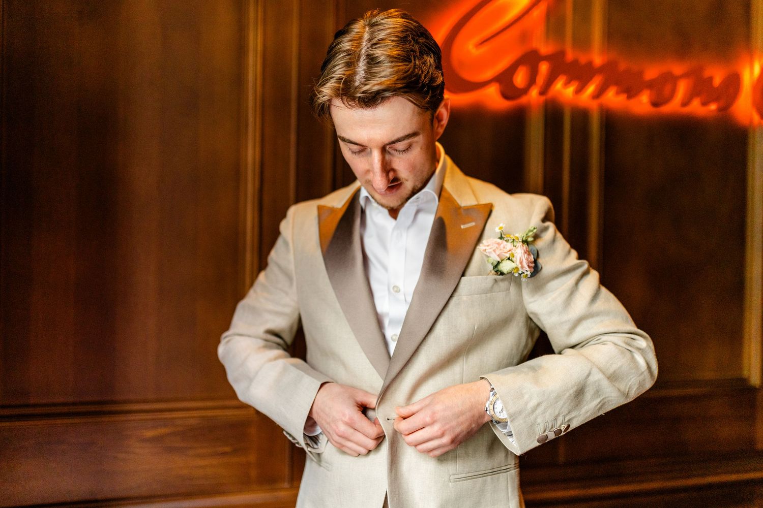Wedding groom portrait, Virgin hotel in Edinburgh City Scotland