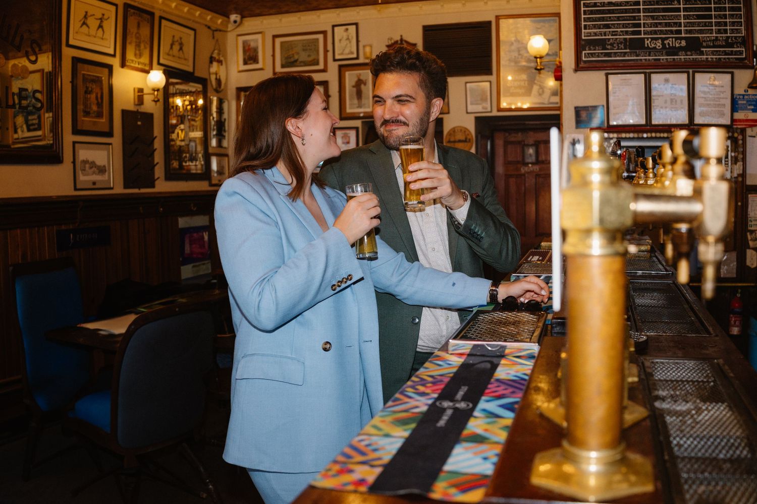 Wedding celebration over a beer in pub in Edinburgh Scotland