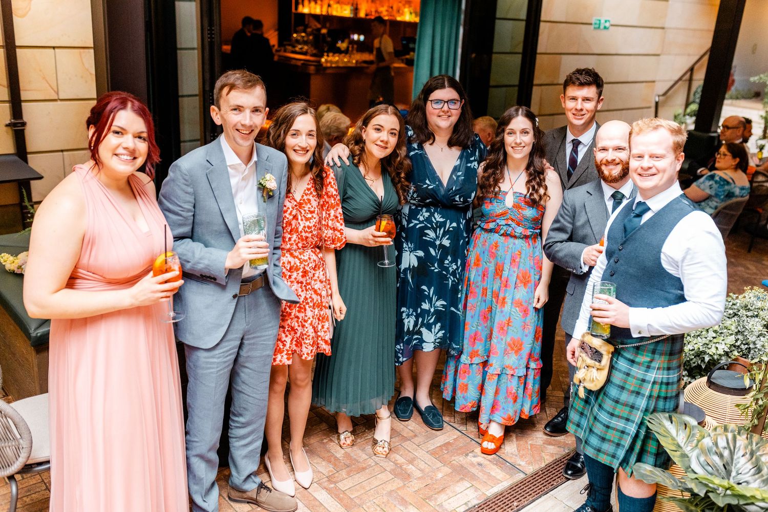 Wedding  group photos, Virgin hotel in Edinburgh City Scotland