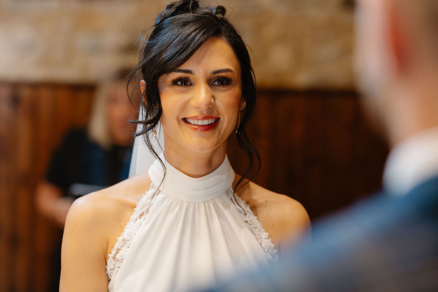 Wedding ceremony, bride, at Rosebery Steading, Temple, Gorebridge, Scotland.