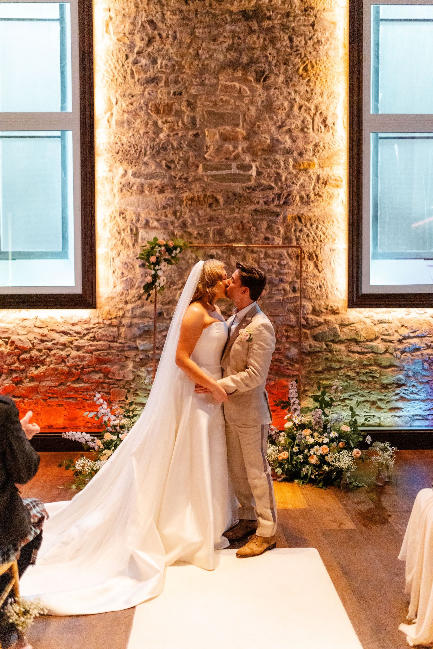 Wedding ceremony, first kiss, Virgin hotel in Edinburgh City Scotland