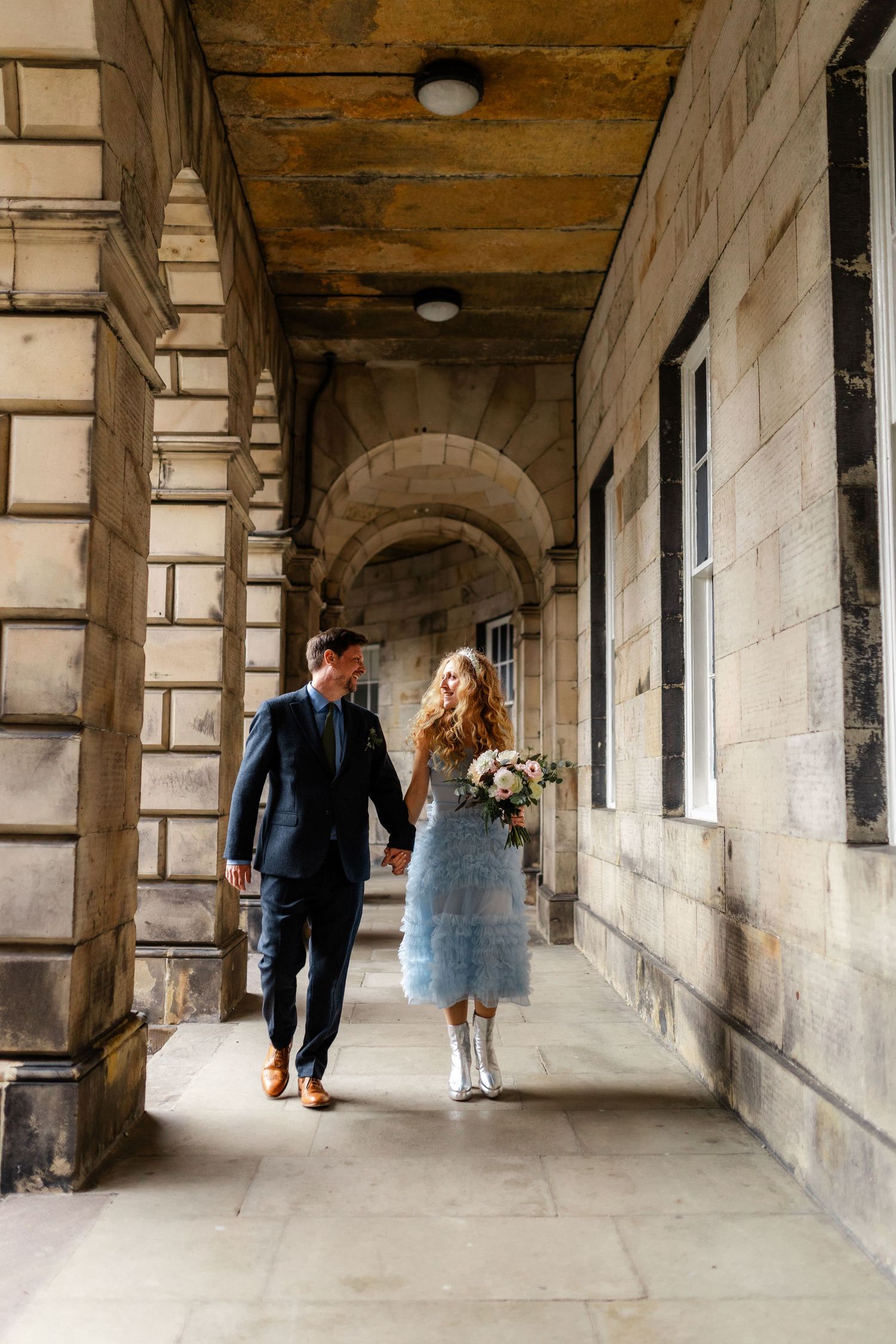 colourful dress, different look for bride,  wedding at  City Chambers Edinburgh Scotland,