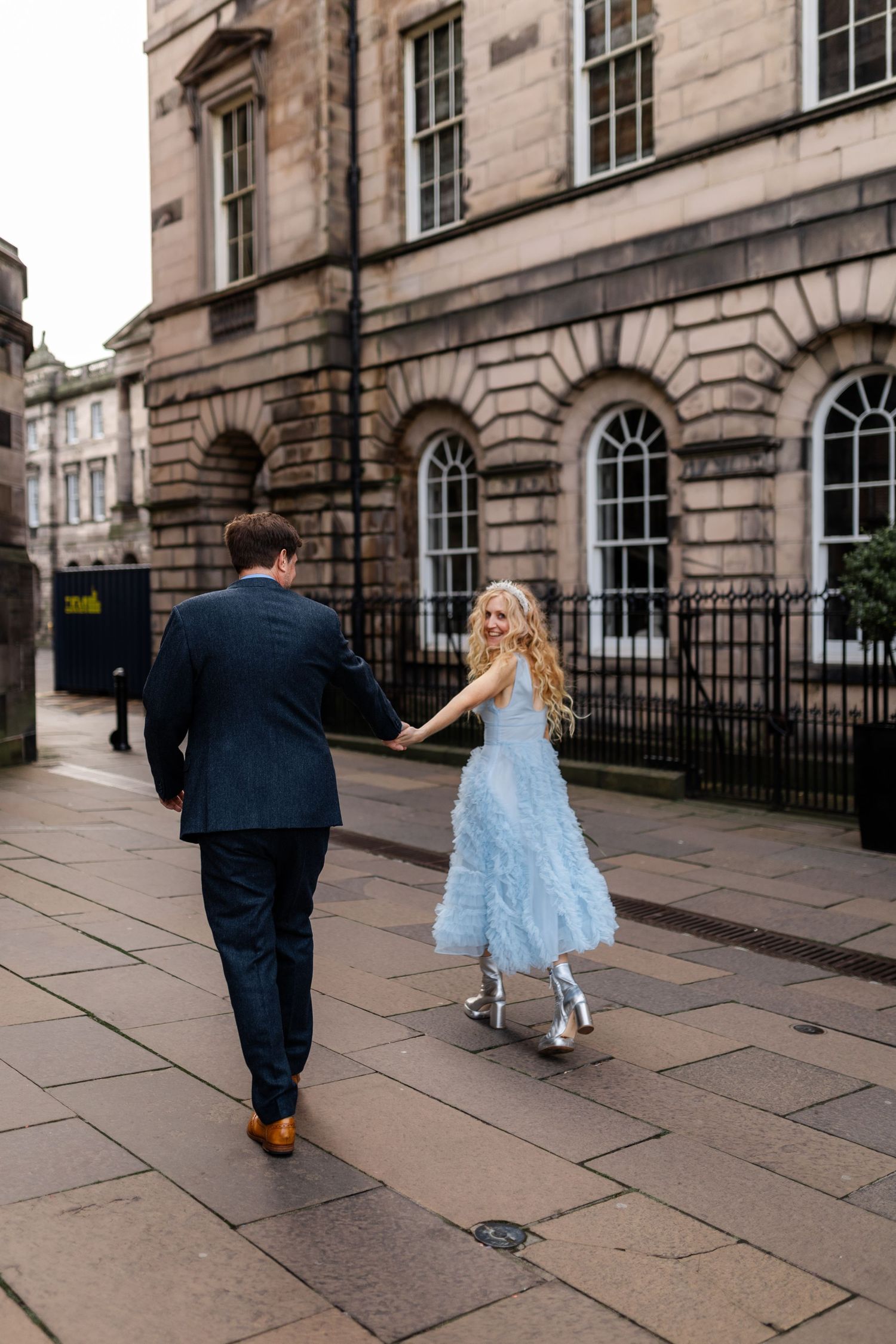 colourful dress, different look for bride,  wedding at  City Chambers Edinburgh Scotland,