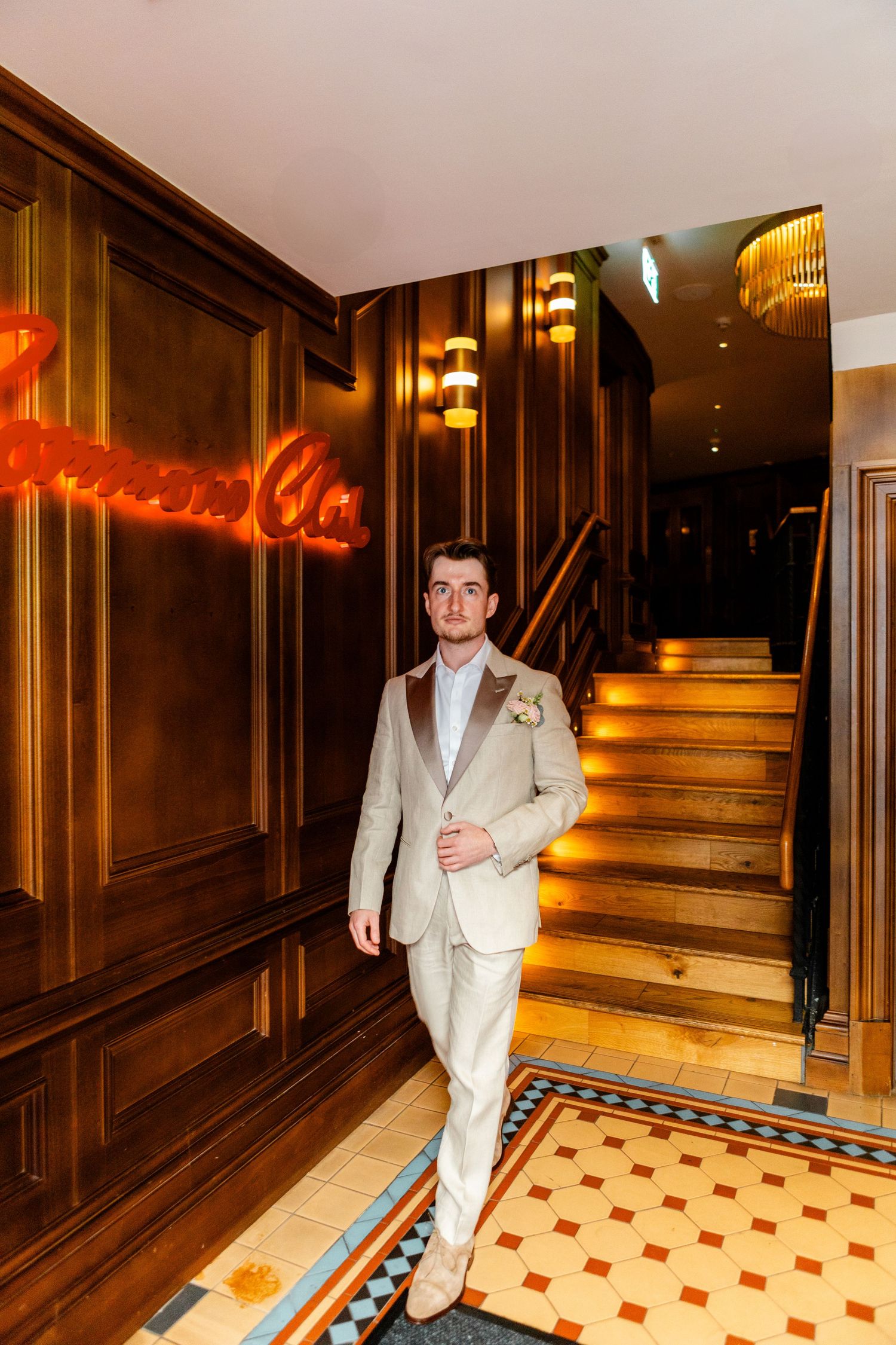 Wedding groom portrait, Virgin hotel in Edinburgh City Scotland