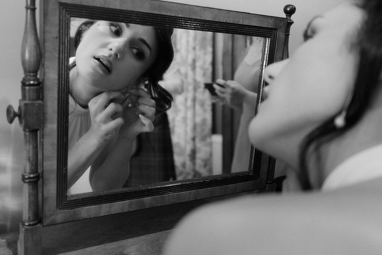 Bride getting ready Wedding at Rosebery Steading, Temple, Gorebridge, Scotland.