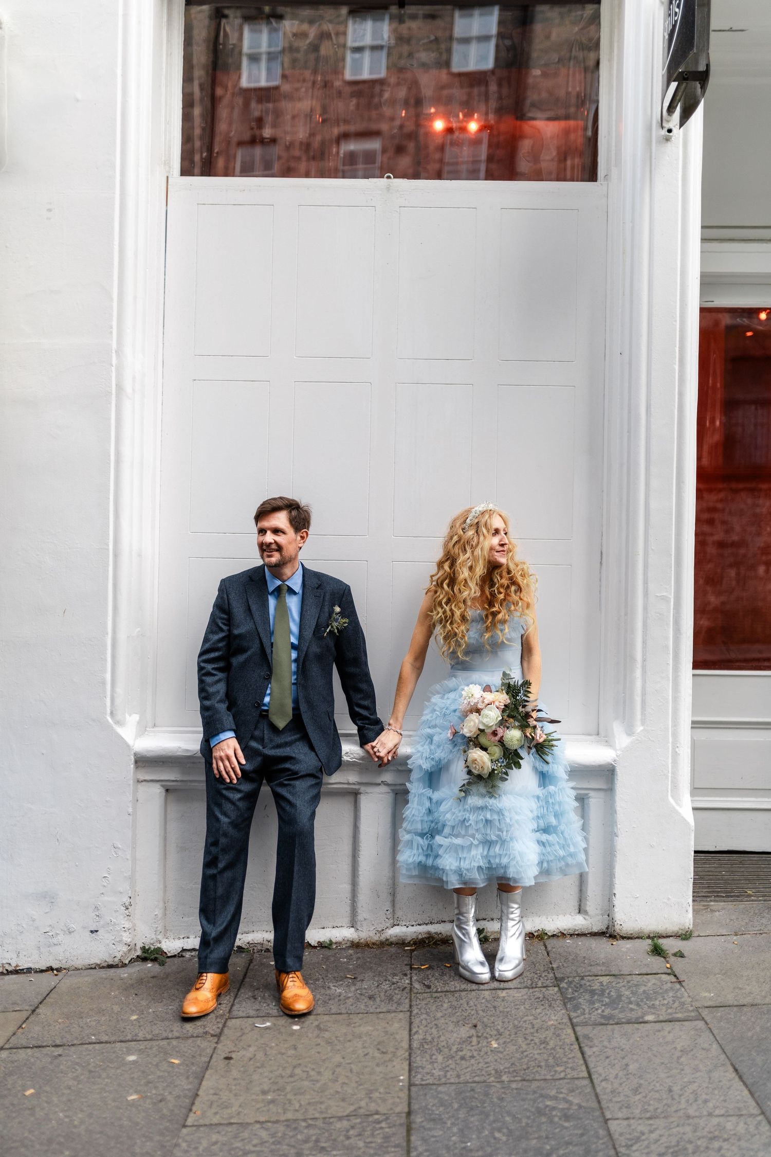 Untraditional wedding dress, blue dress. Edinburgh Wedding, City Chambers Wedding in Edinburgh, Scotland