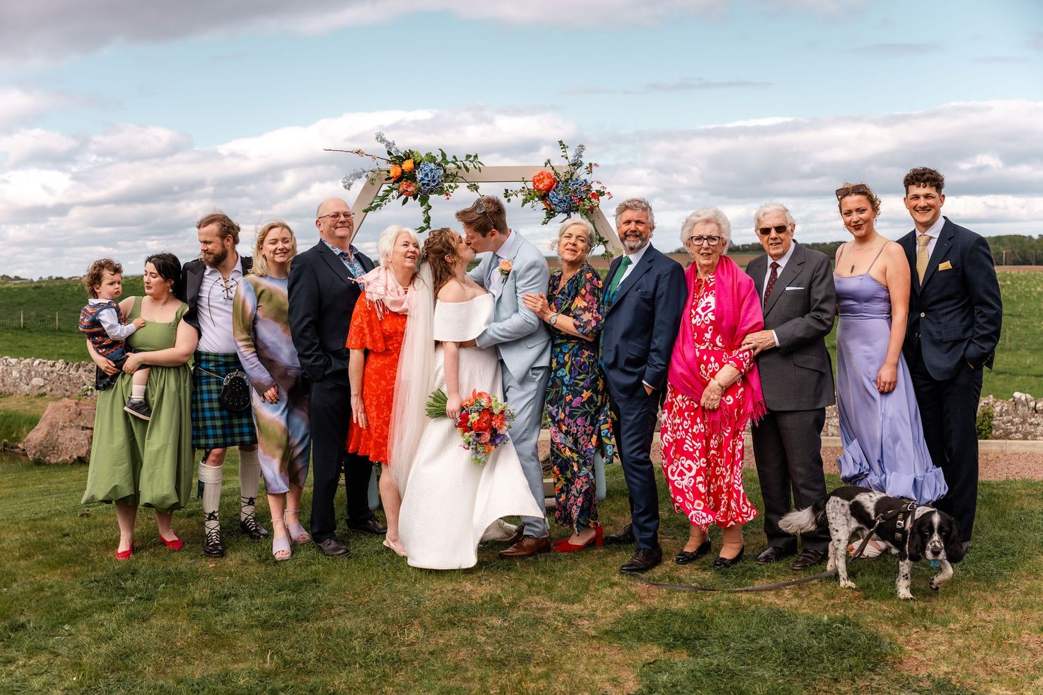 Wedding group photos, Whitekirk Hill, Whitekirk, North Berwick