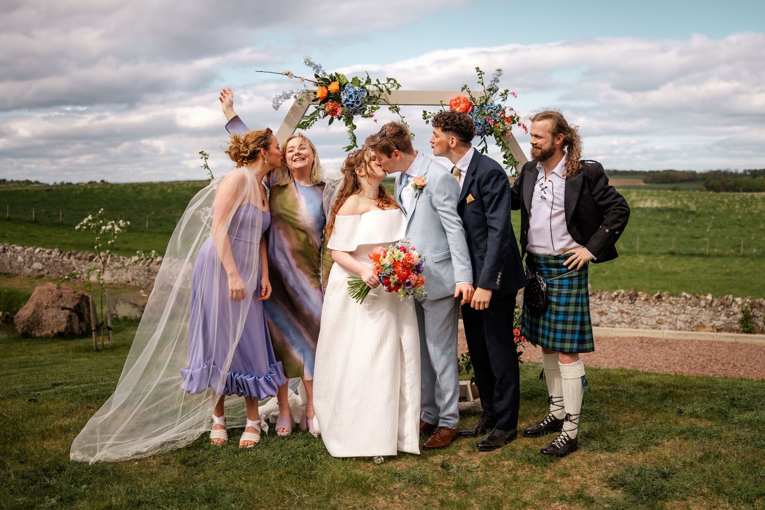 Wedding group photos, Whitekirk Hill, Whitekirk, North Berwick
