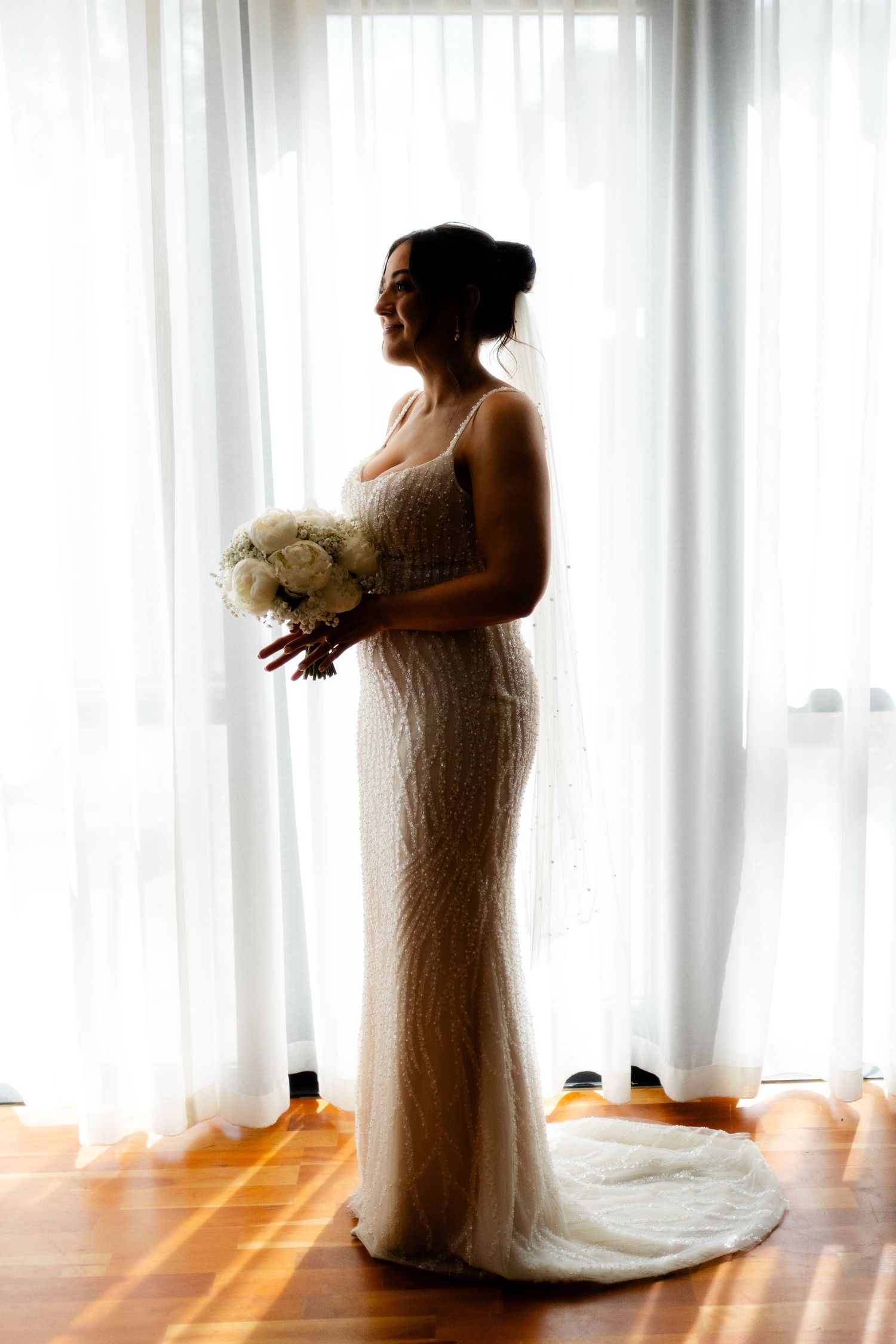 Bride shadow portrait, getting ready, Glass House Edinburgh, Scotland,
