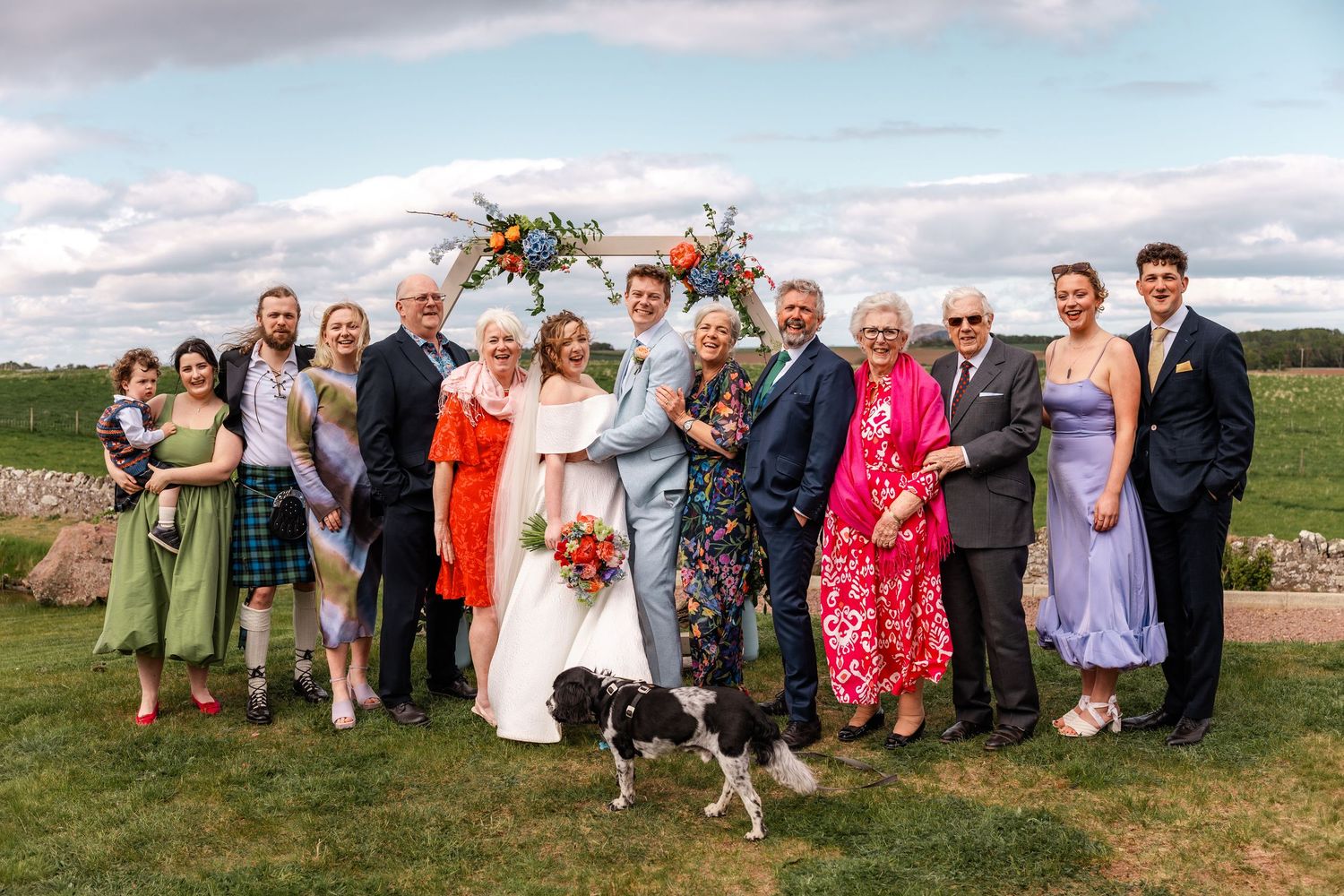Wedding group photos, Whitekirk Hill, Whitekirk, North Berwick