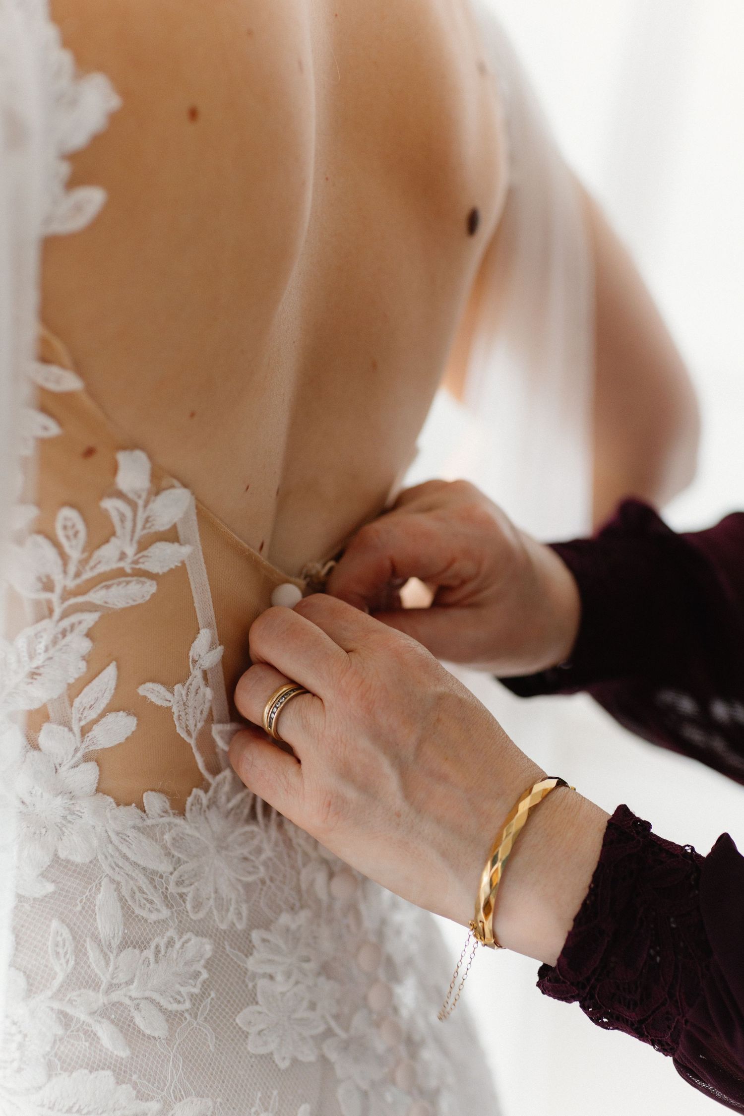Bride dress back, final tpuches, Netherbyres House
Wedding venue in Eyemouth, Scotland